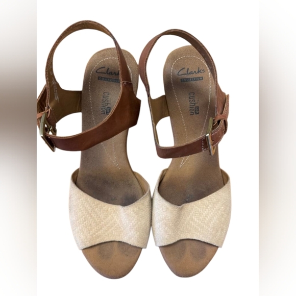 Clarks Open Toe Wedge Slingback Size 9M EUC - Picture 6 of 9